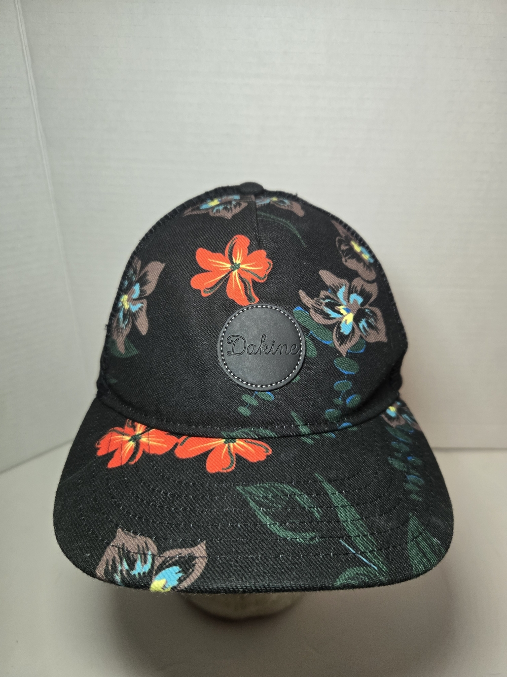 Youth Dakine Black Floral Snapback Hat with Orange & Teal Accents
